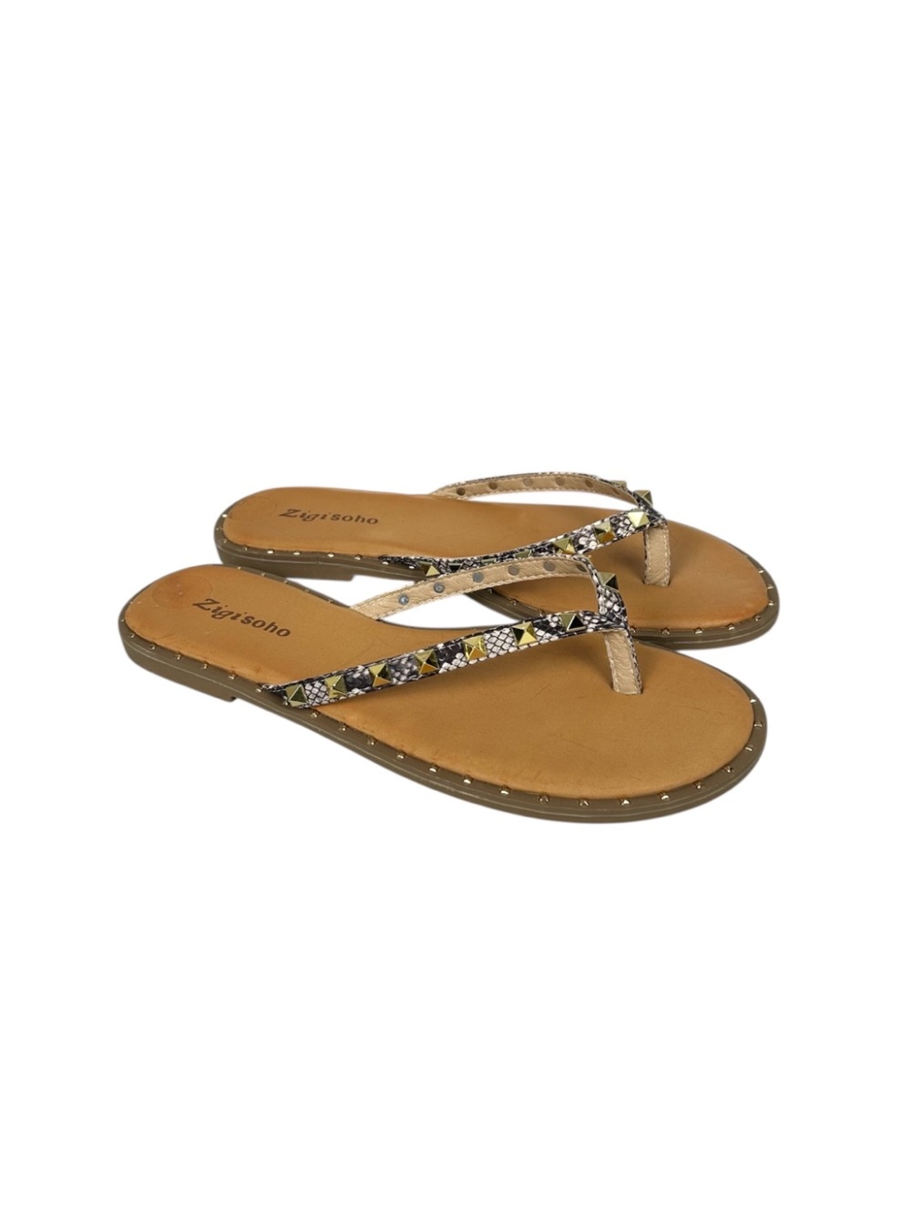 ZIGI SOHO NWOT Studded Flip Flop ‘Patsye’ Sandals, Snakeskin Print, Size 7.5